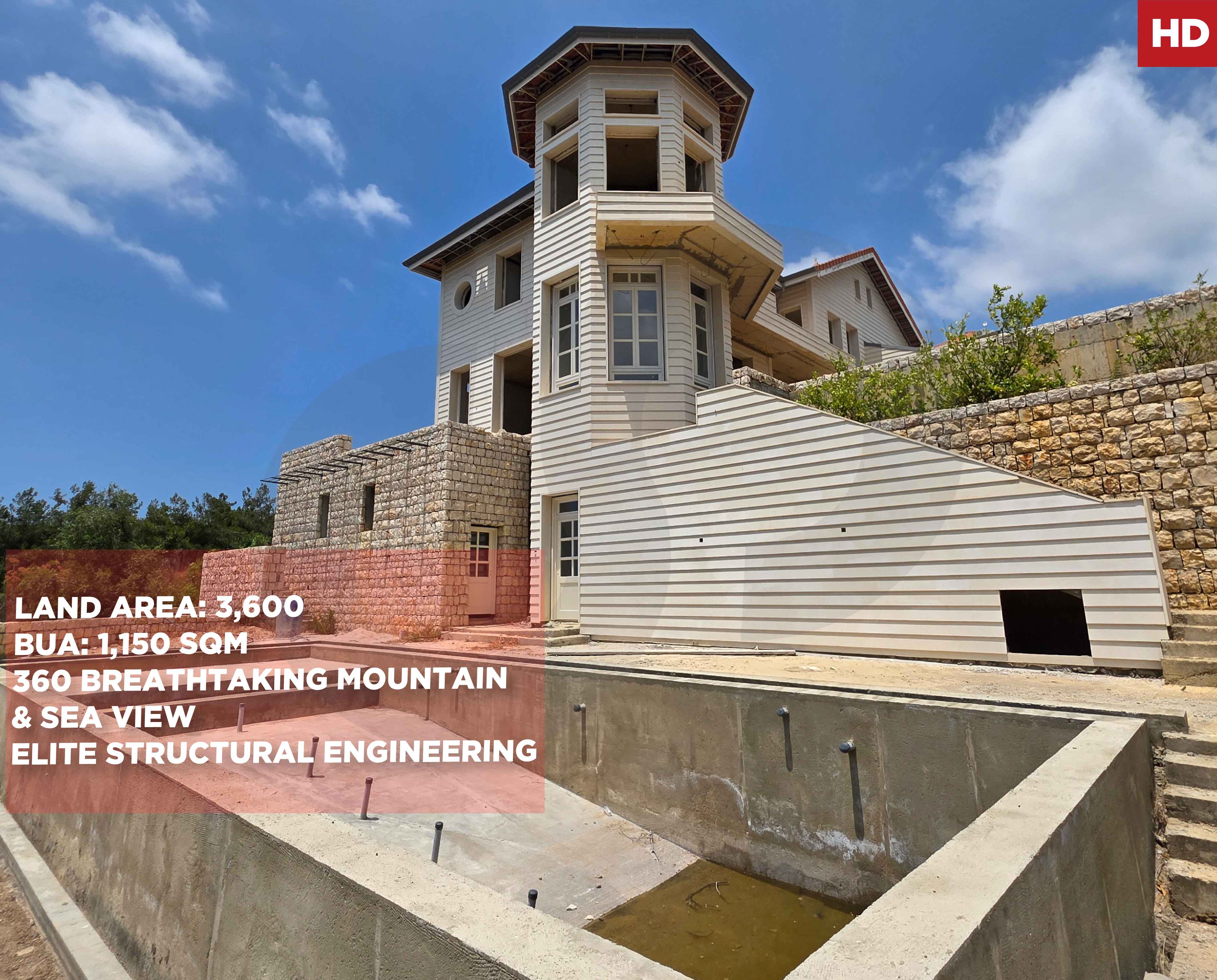 Luxury Core & Shell Villa/Panoramic Sea & Mountain Views/Mechref-Damour