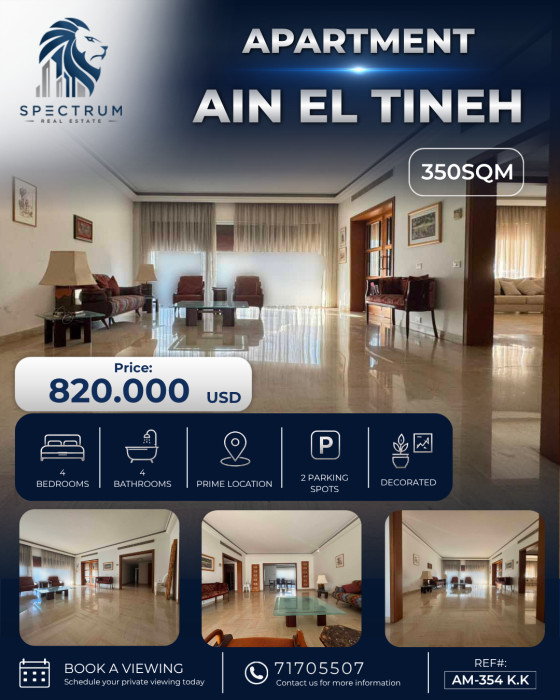 Apartment For Sale In Ain El Tineh