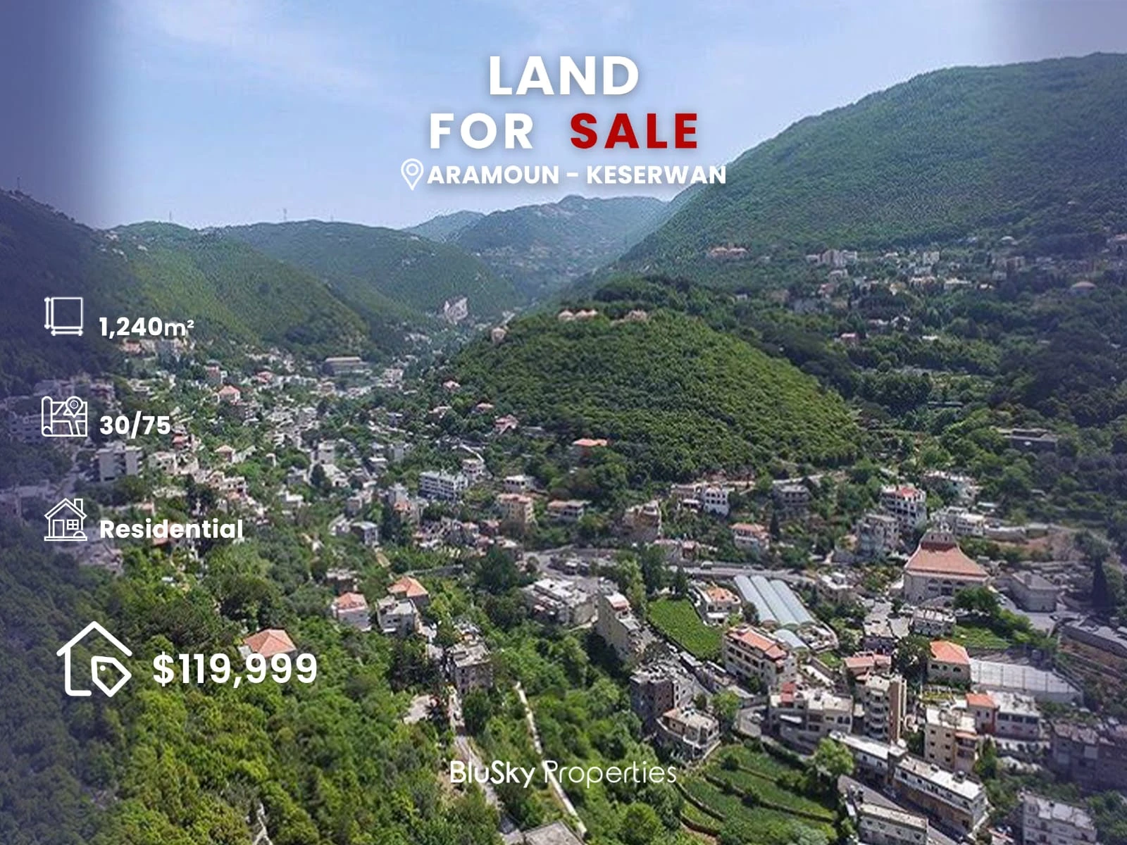 Land 1,240m² for Sale in Aramoun