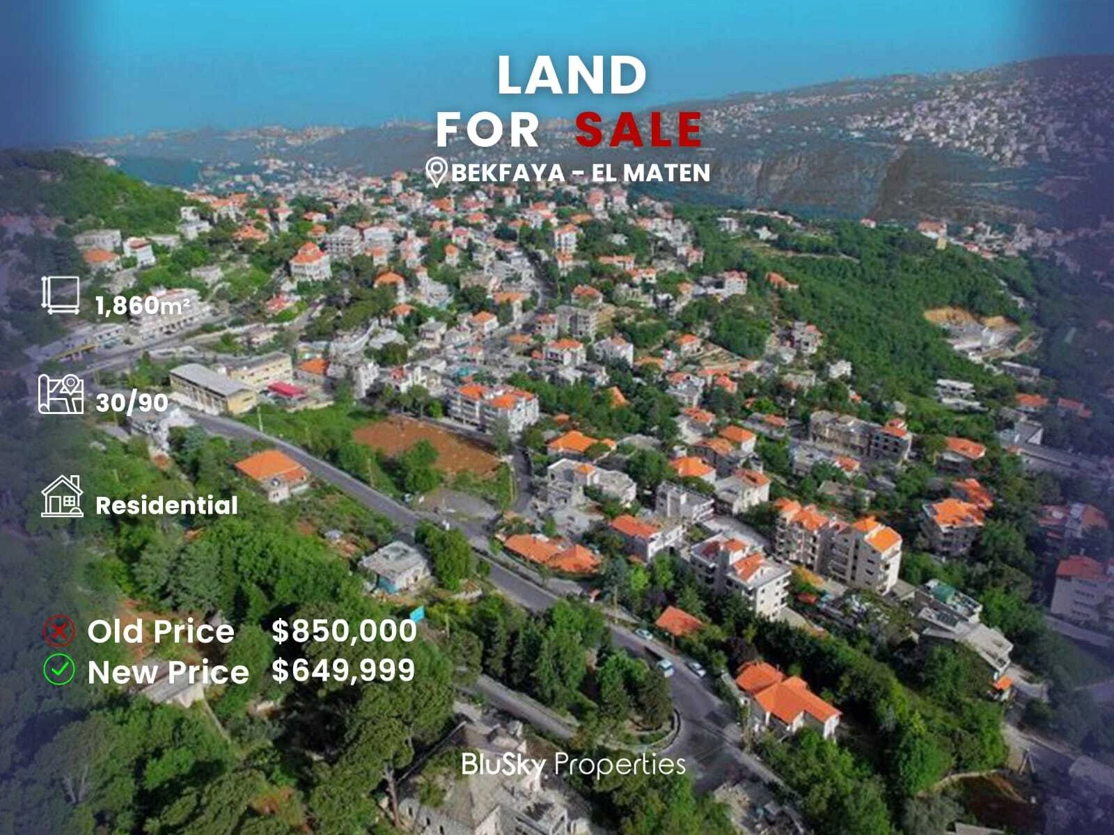 Land 1,860m² for Sale in Bekfaya