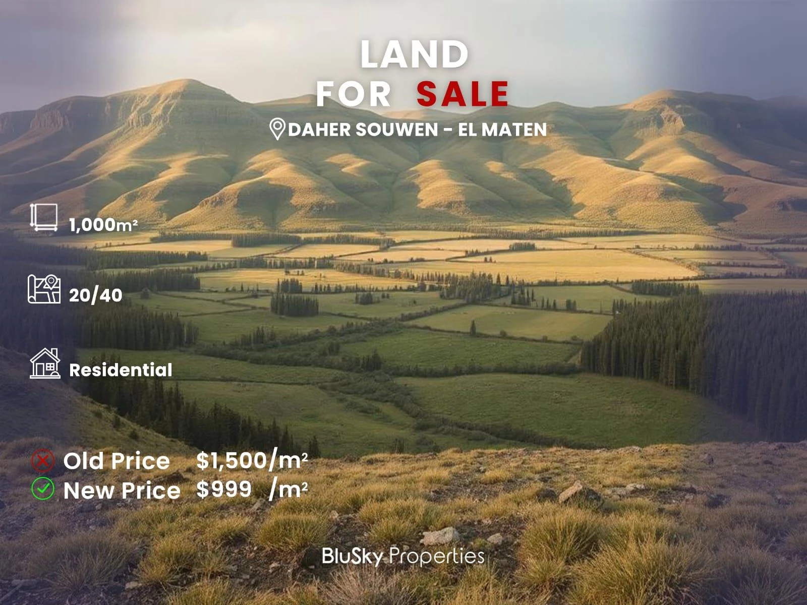 Land 1000m² for Sale in Daher El Souwen — photo 1