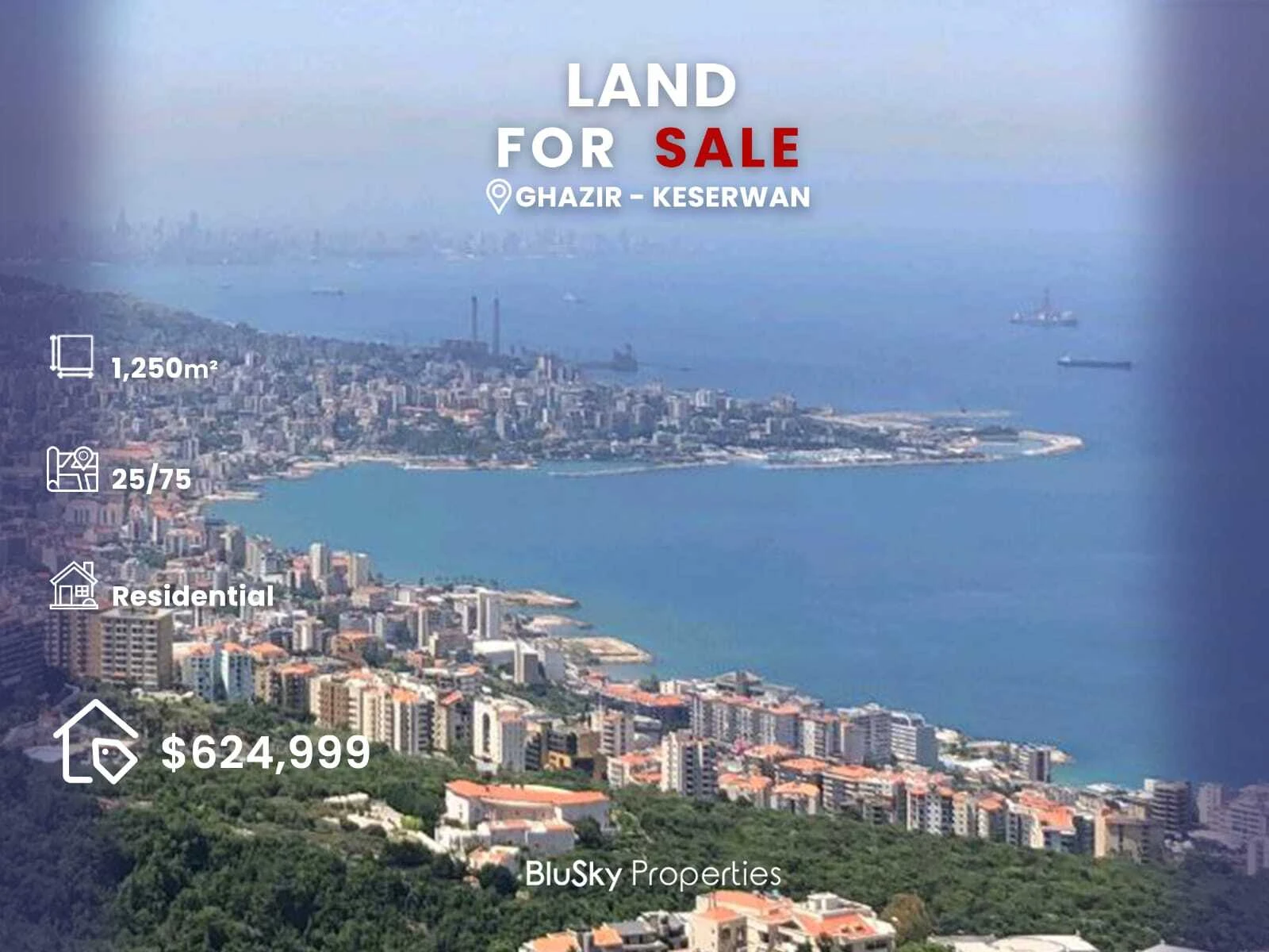 Land 1,250m² for Sale in Ghazir