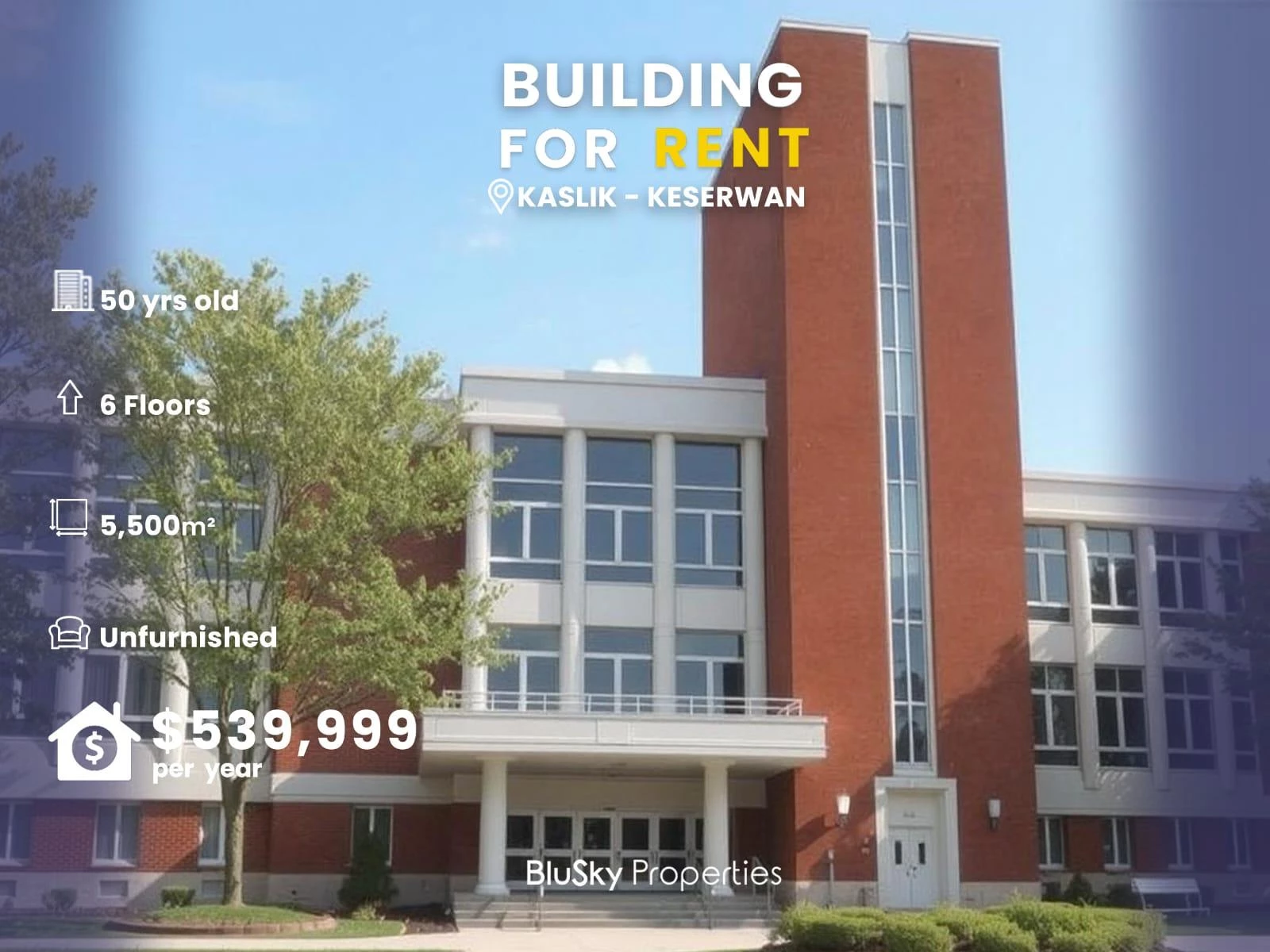 Building 5,500m² for Rent in Kaslik