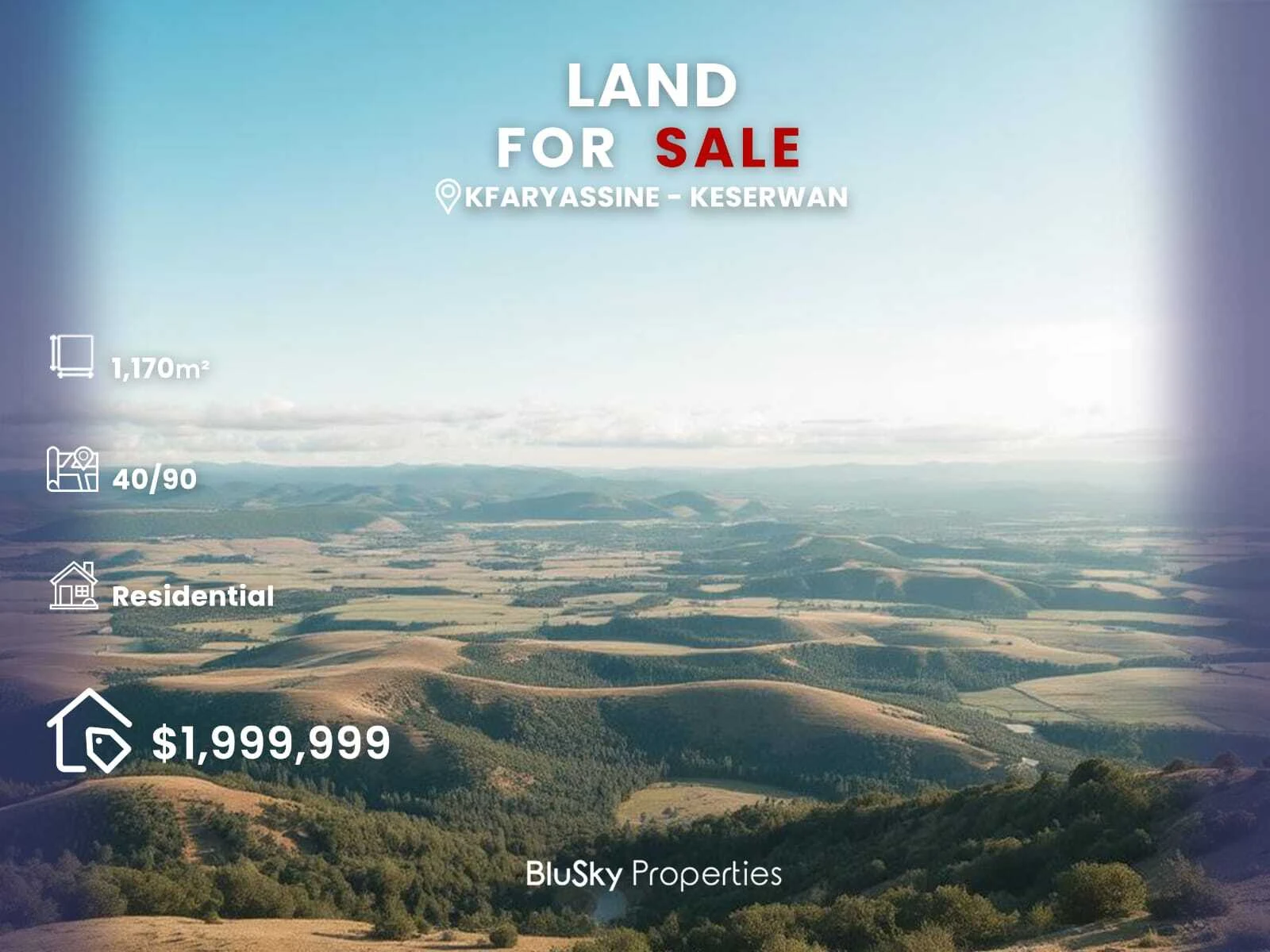 Land 1,170m² for Sale in Kfaryassine