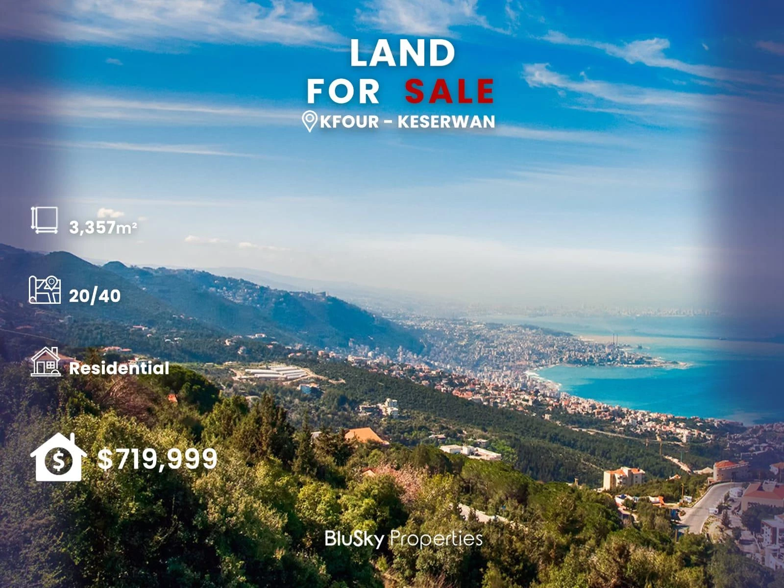 Land 3,357m² for Sale in Kfour