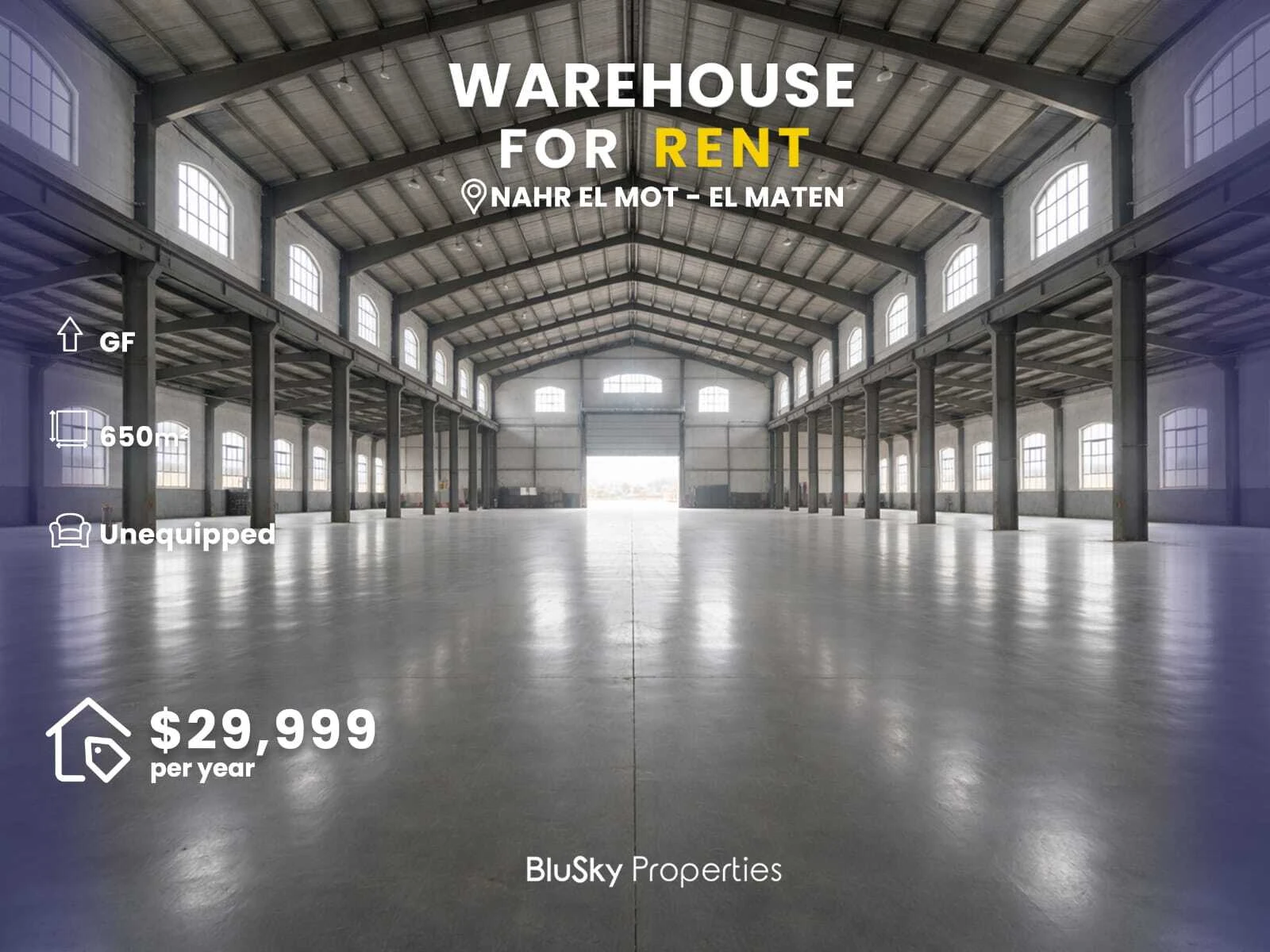Warehouse 650m² for Rent in Naher El Mot — الصورة 1