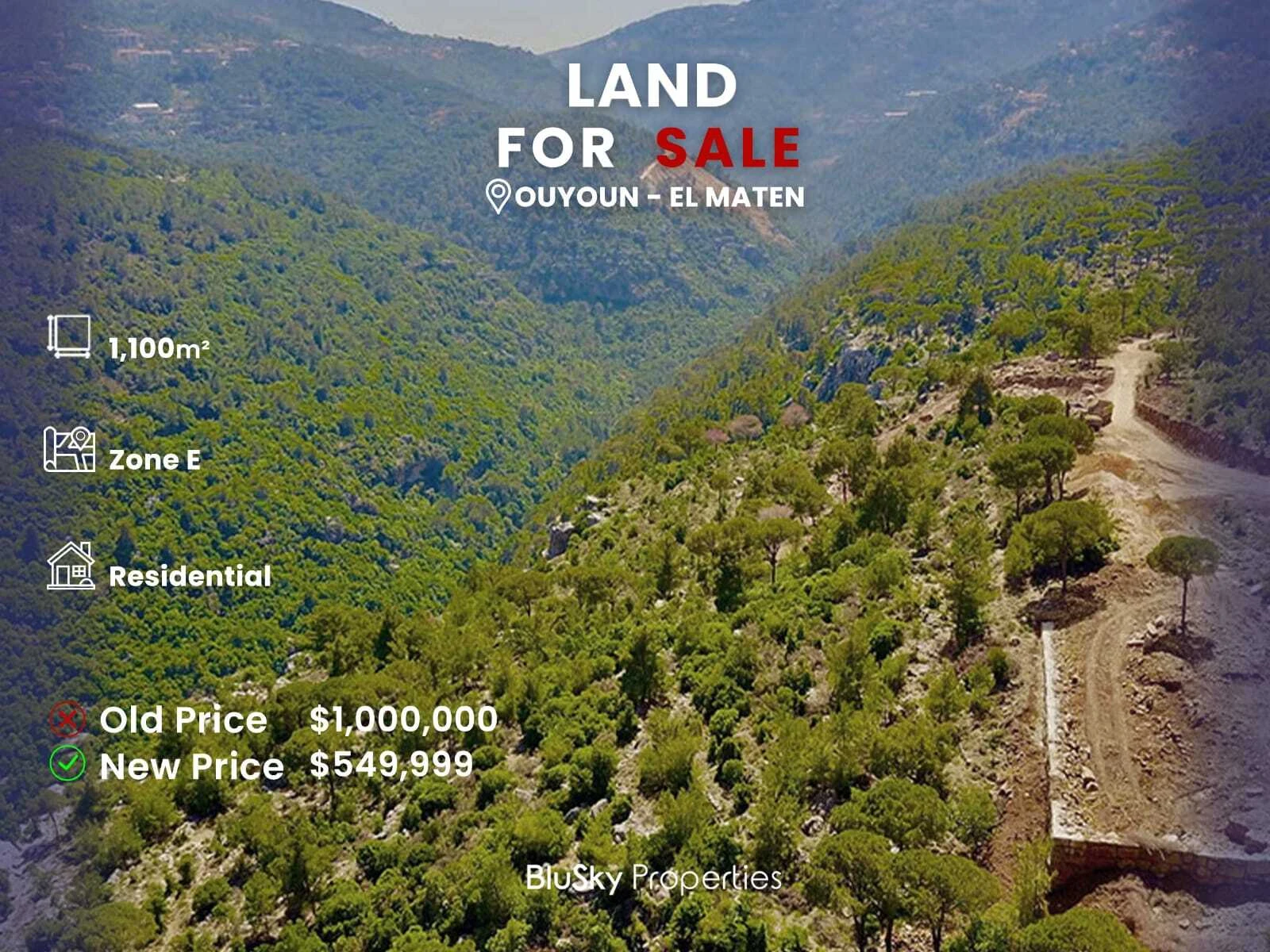 Land 1,100m² for Sale in Ouyoun Broumana