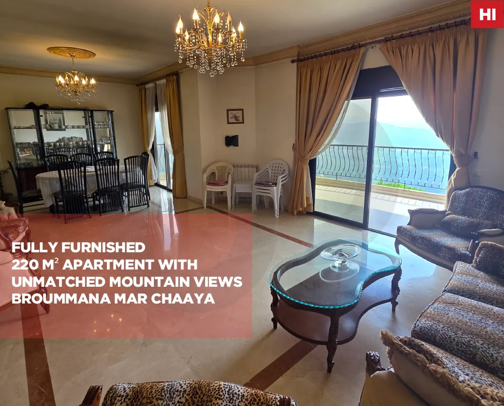 Fully Furnished 220 m2 Apartment For sale/Prime location/Unmatched Mountain Views/BROUMMANA-METN