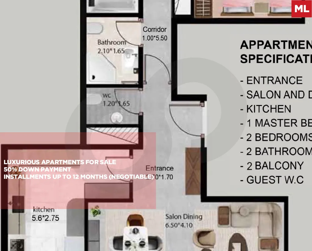Under Construction Apartment/Luxurious/50% down payment/DAM WA FAREZ-TRIPOLI