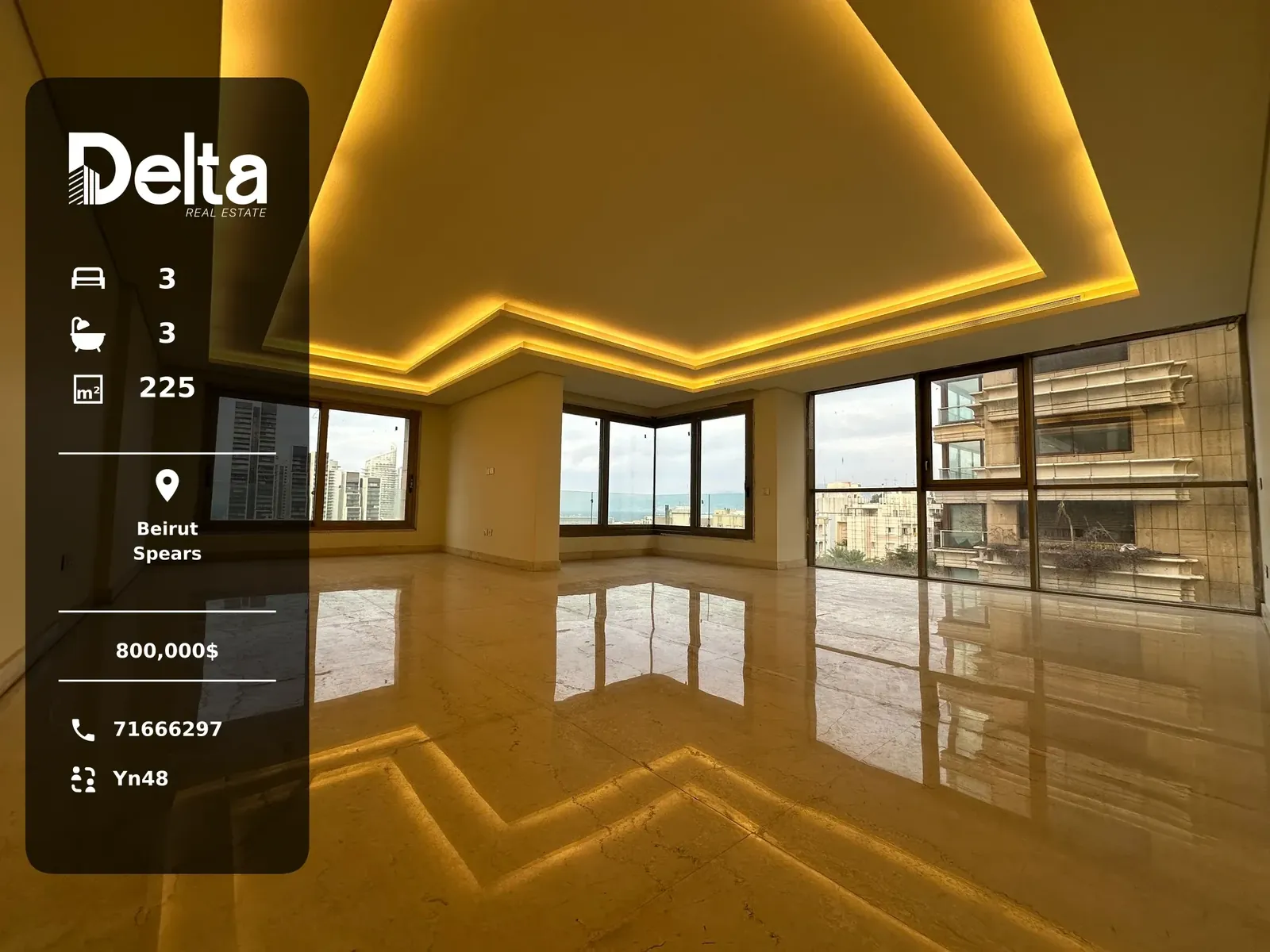 Apartment for Sale in Spears, Beirut – 3 BR, 225 sqm, Garden & Central A/C & heating