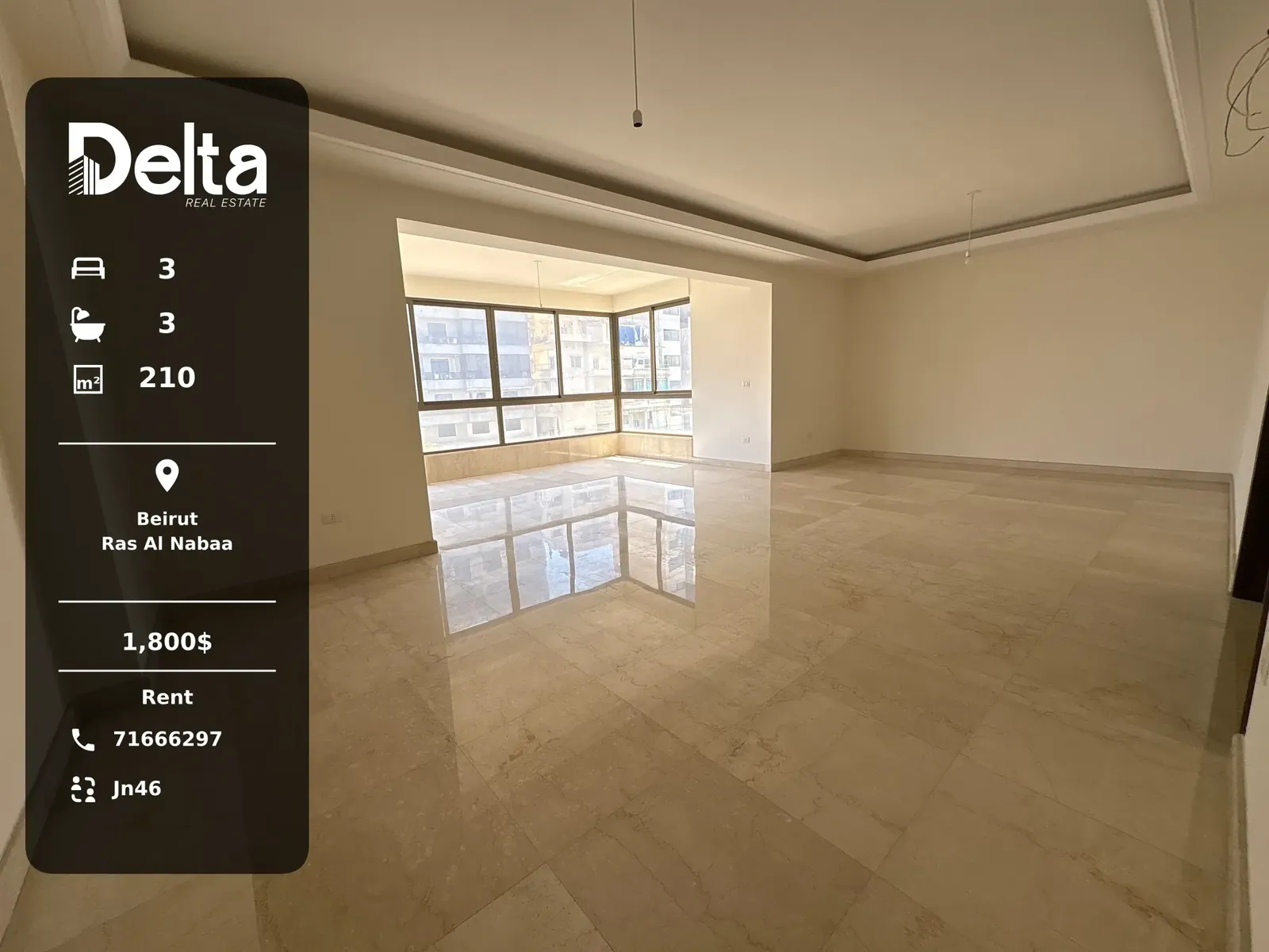 Apartment for Rent in Ras Al Nabaa, Beirut – 3 BR, 210 sqm, Prime Location & Brand New