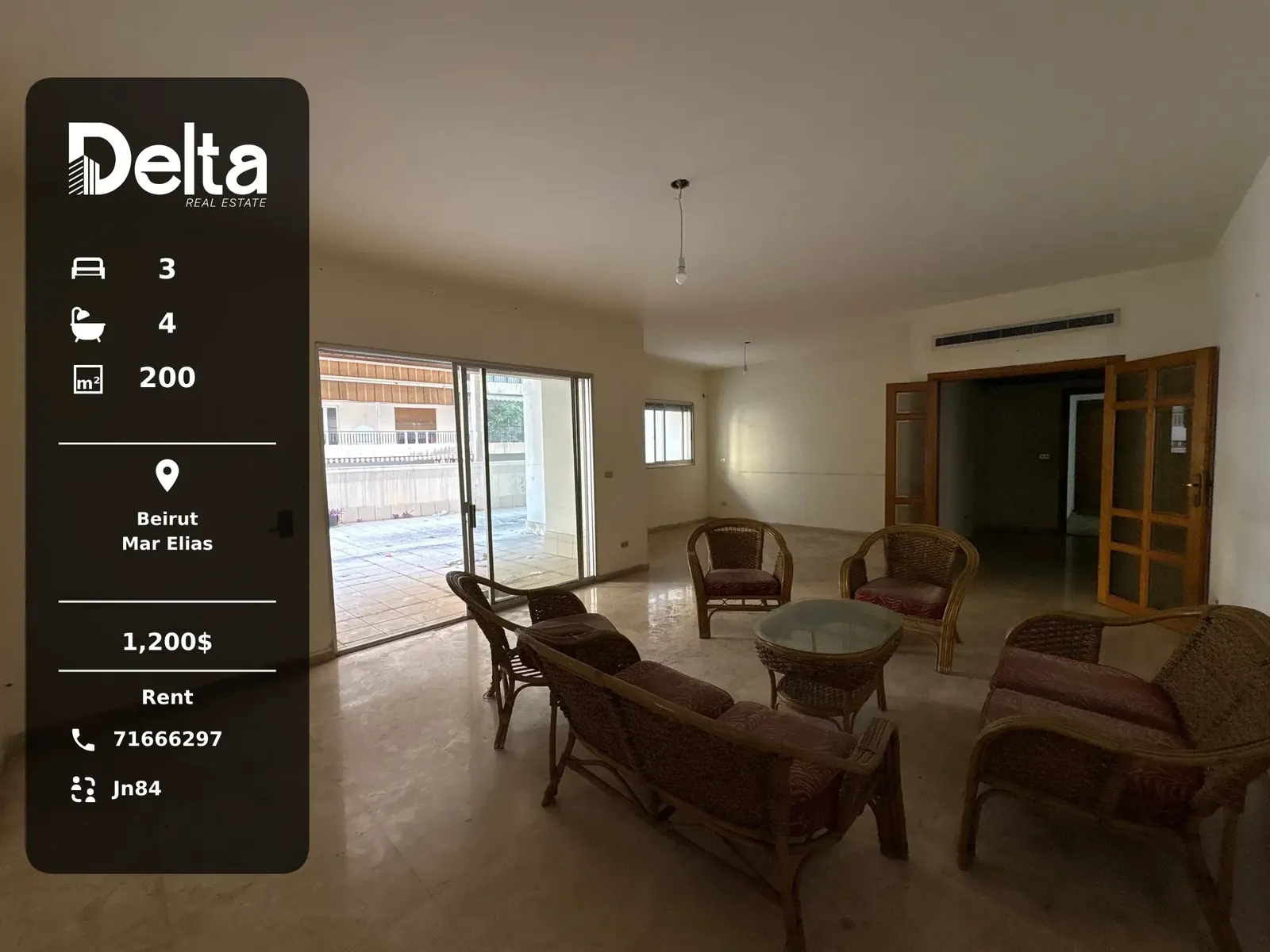 Apartment for Rent in Mar Elias, Beirut / 3 BR with 100 sqm terrace — الصورة 1