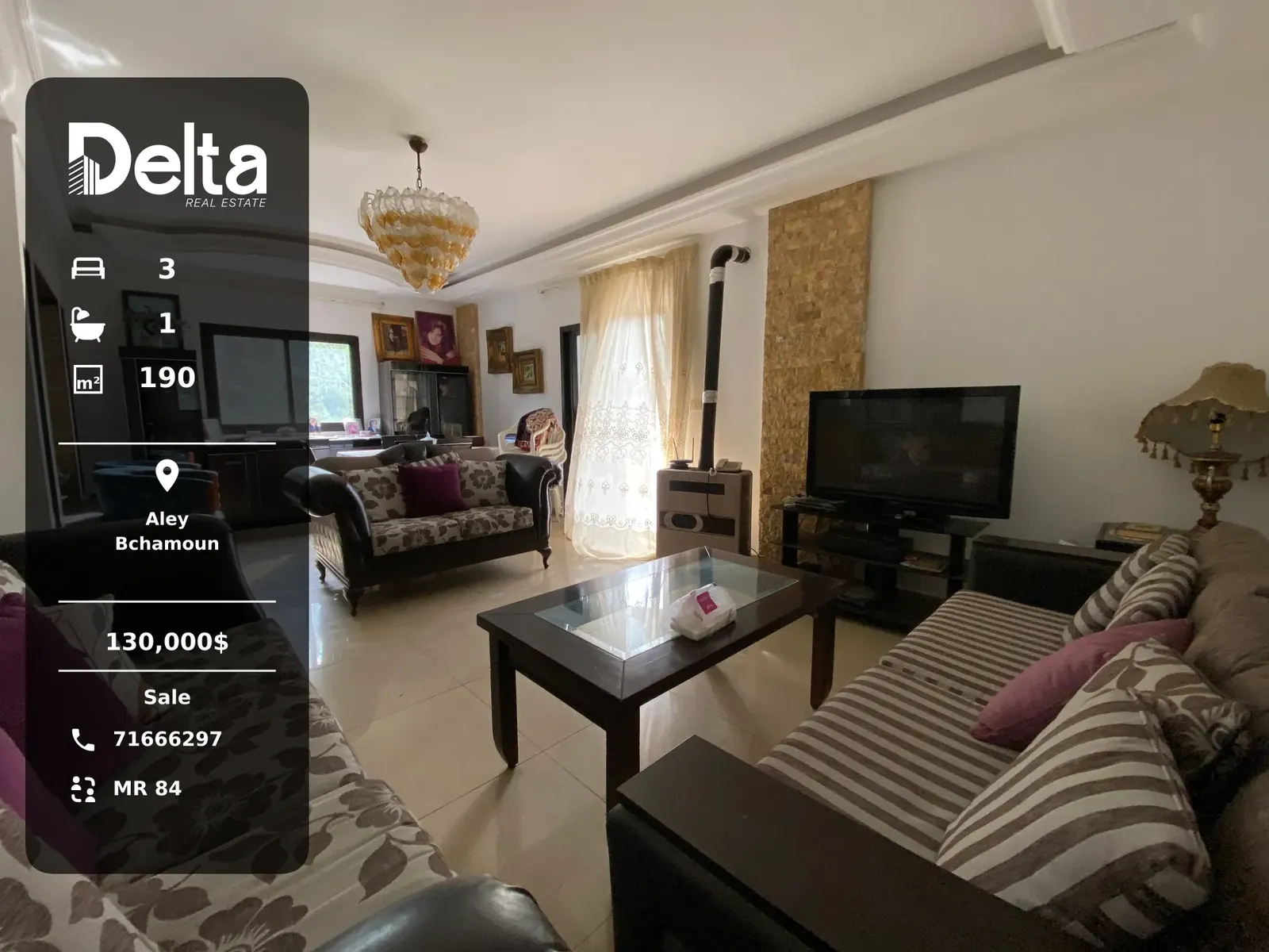 Apartment for Sale in Bchamoun, Aley – 3 BR, 190 sqm, Mountain View & Prime Location