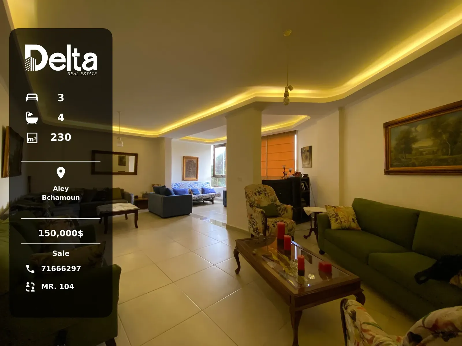 Apartment for Sale in Bchamoun, Aley – 3 BR, 230 sqm, Mountain View & Near Schools
