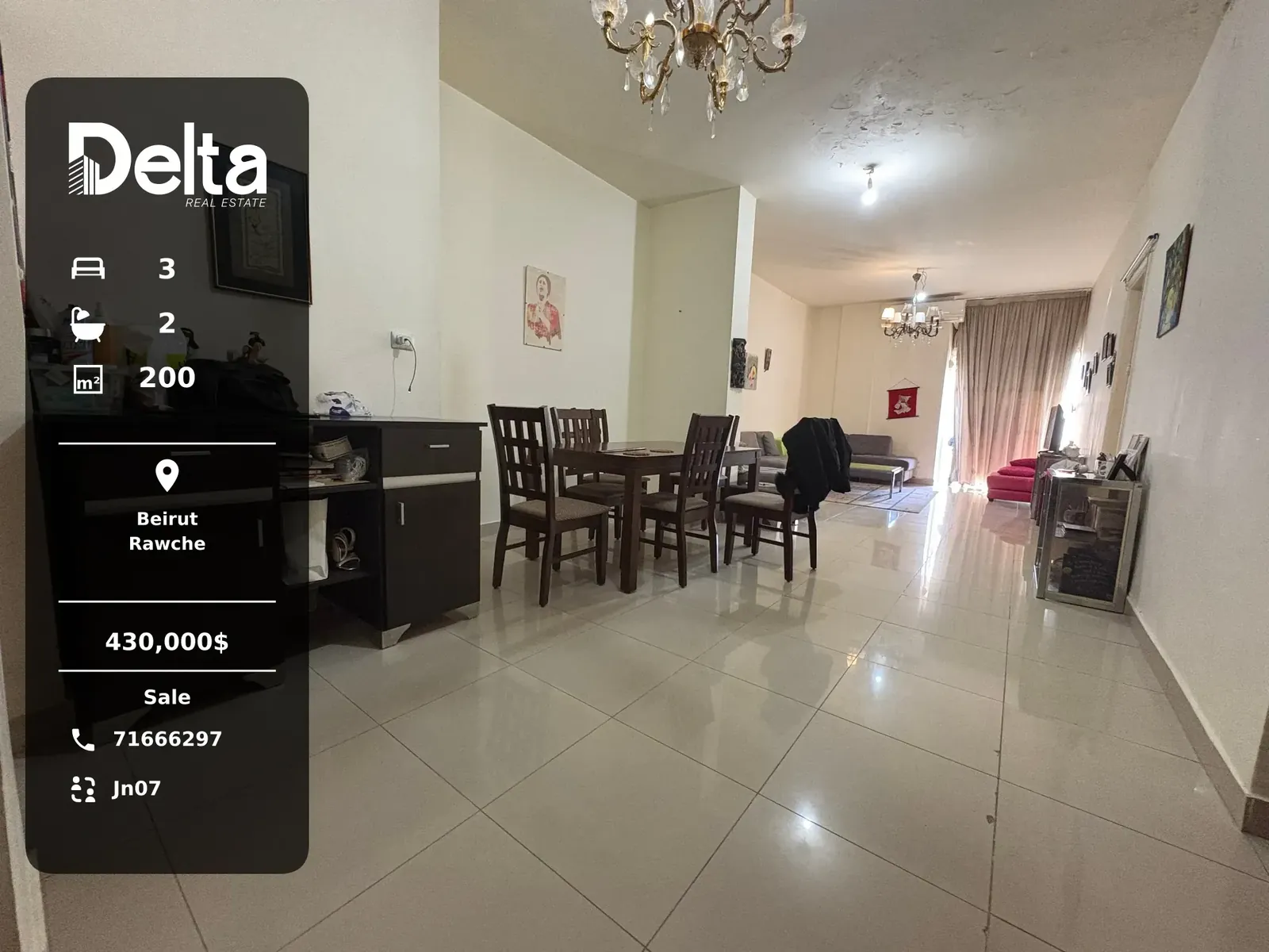 Apartment for Sale in Rawche, Beirut – 3 BR, 200 sqm, Sea View & Mountain View