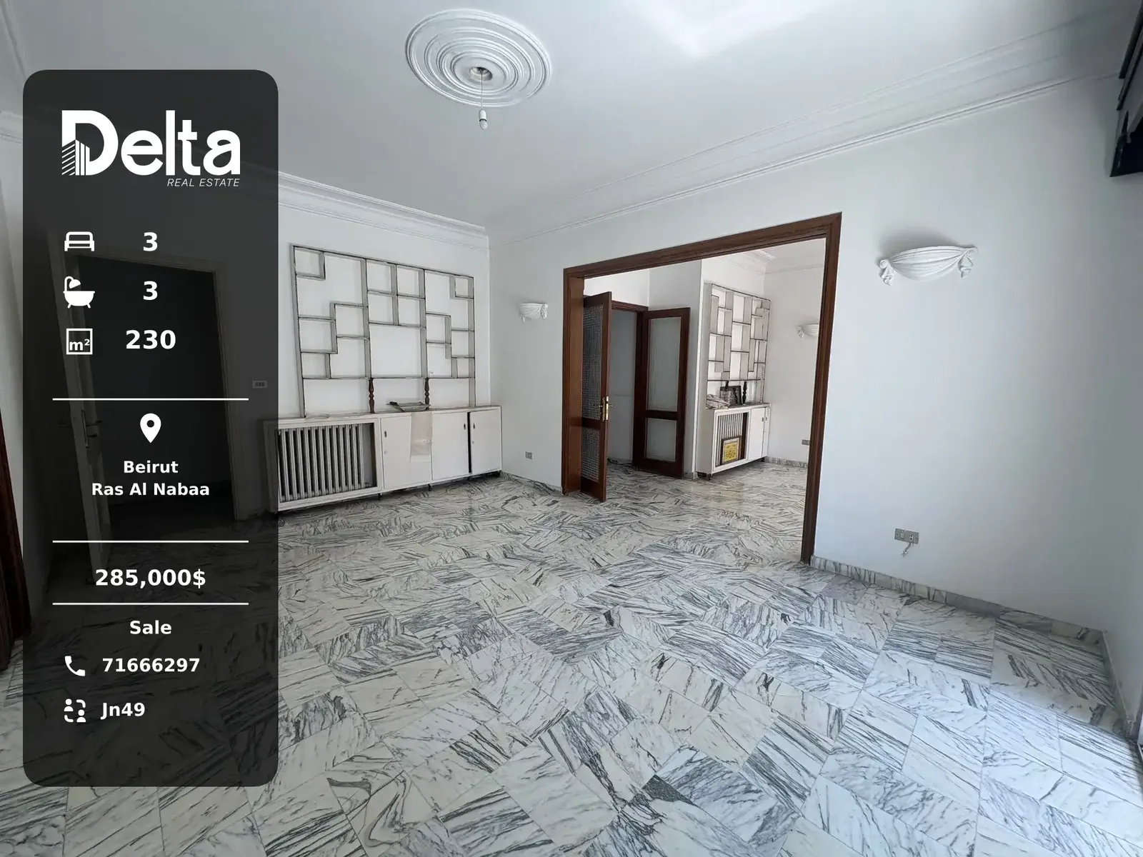 Apartment for Sale in Ras Al Nabaa, Beirut – 3 BR, 230 sqm, Prime Location & Near Supermarkets