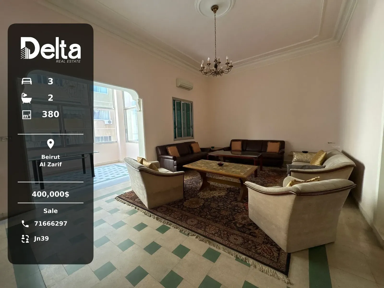 Apartment for Sale in Al Zarif, Beirut – 3 BR, 380 sqm, Private Entrance & High Ceiling
