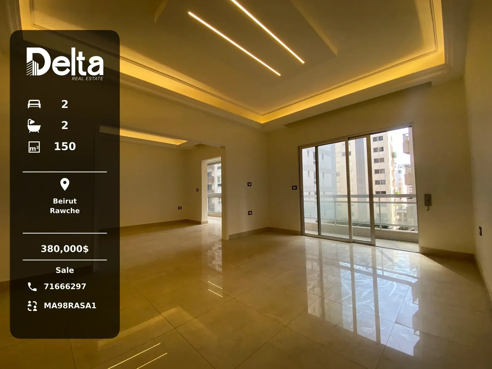Apartment for Sale in Rawche, Beirut – 2 BR, 150 sqm, Prime Location & Near Supermarkets