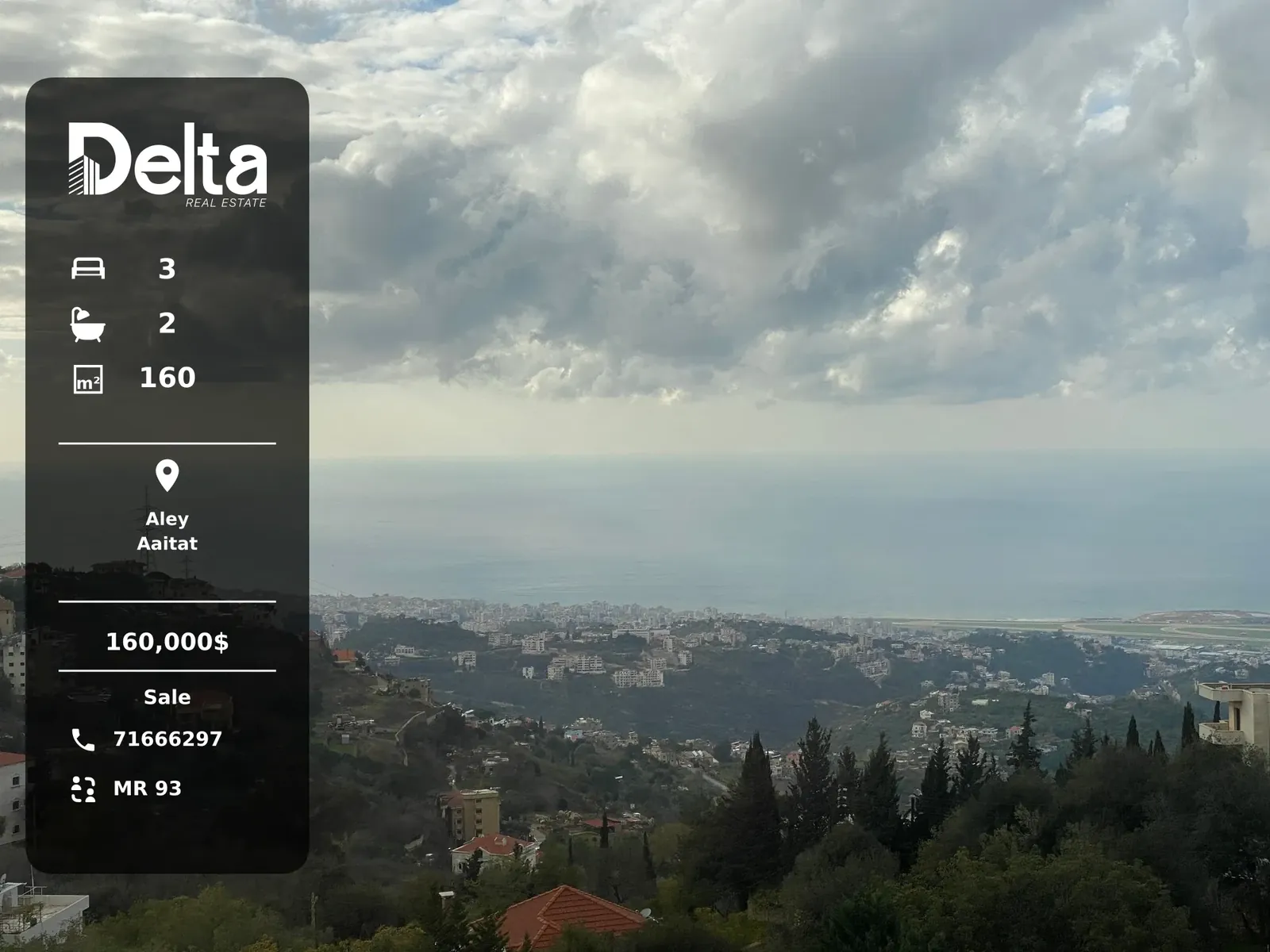 Apartment for Sale in Aaitat, Aley – 3 BR, 160 sqm, Sea View & Mountain View