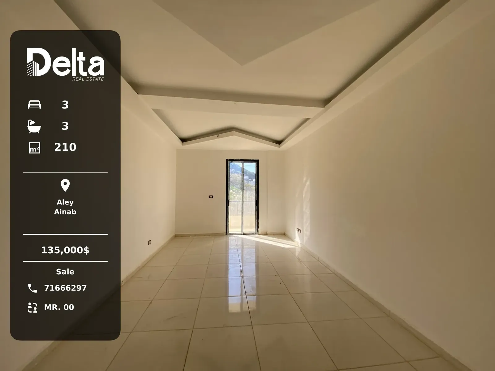 Apartment for Sale in Ainab, Aley – 3 BR, 210 sqm, Mountain View & Near Supermarkets