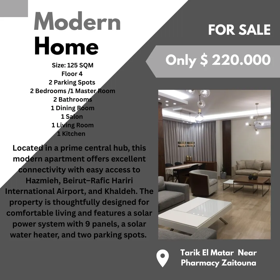 Prime Location Modern Apartment in Haret Hreik, Tariq El Matar, Baabda