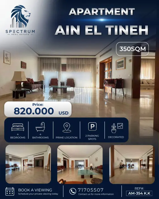 Apartment For Sale In Ain El Tineh