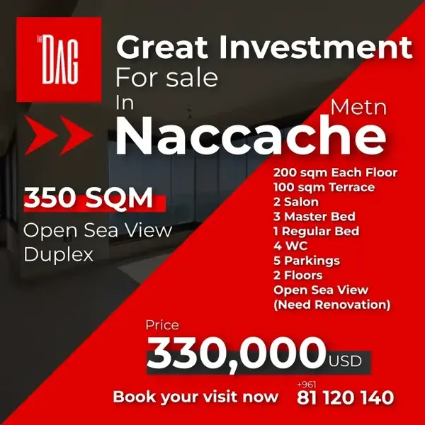 Open Sea View Duplex in Naccache for sale 350 SQM