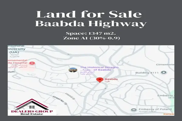 Fantastic Unique Land for Sale in Baabda Highway