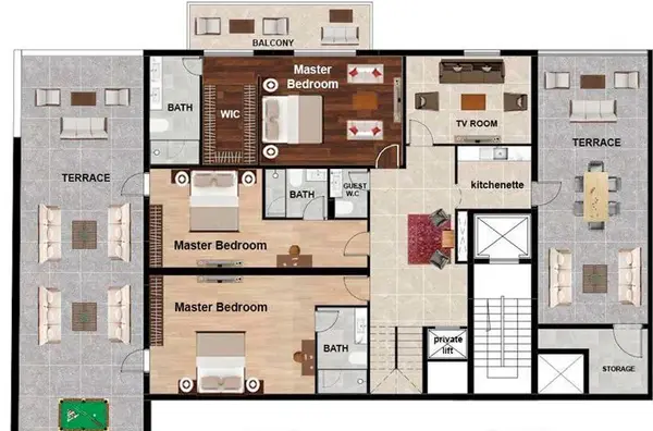 Triplex in Yarzeh, Baabda with Sea View and Mountain View